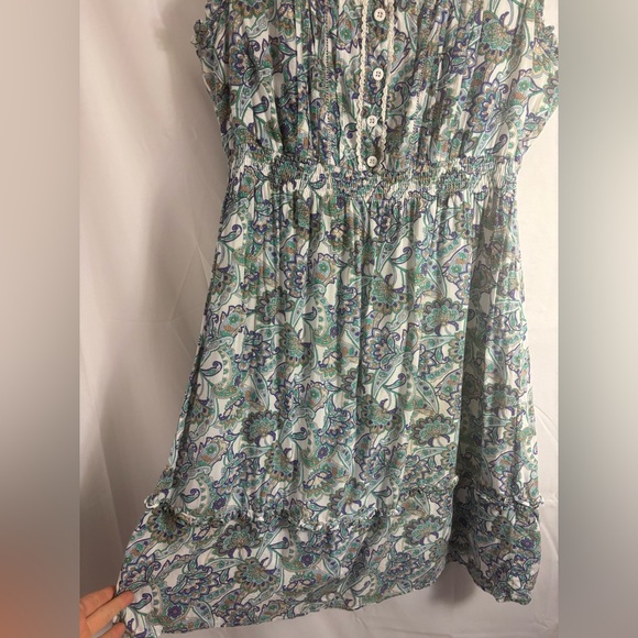 Blue Paisley Cream Lace Cottagecore Retro Boho Midi Dress Women’s Size L - Picture 13 of 15